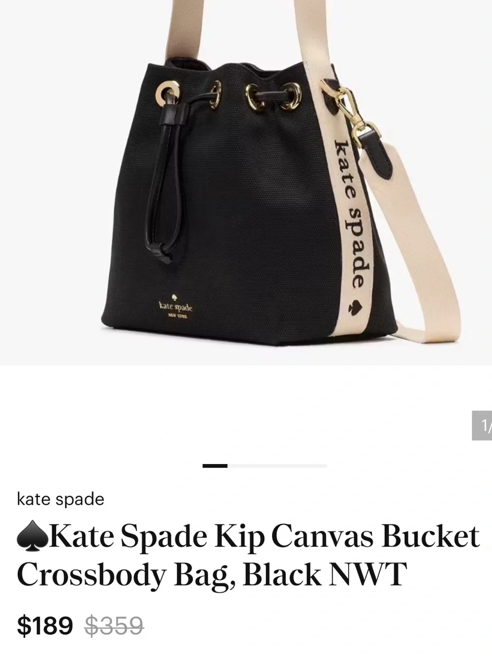 kate spade Black Mini Drawstring Bucket Bag with Neutral Trim